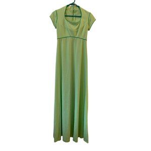 Vintage 1970s Mint Green Maxi Dress With Collar & Empire Waist
